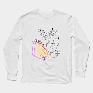 Girl Face Art Line Design Long Sleeve T-Shirt